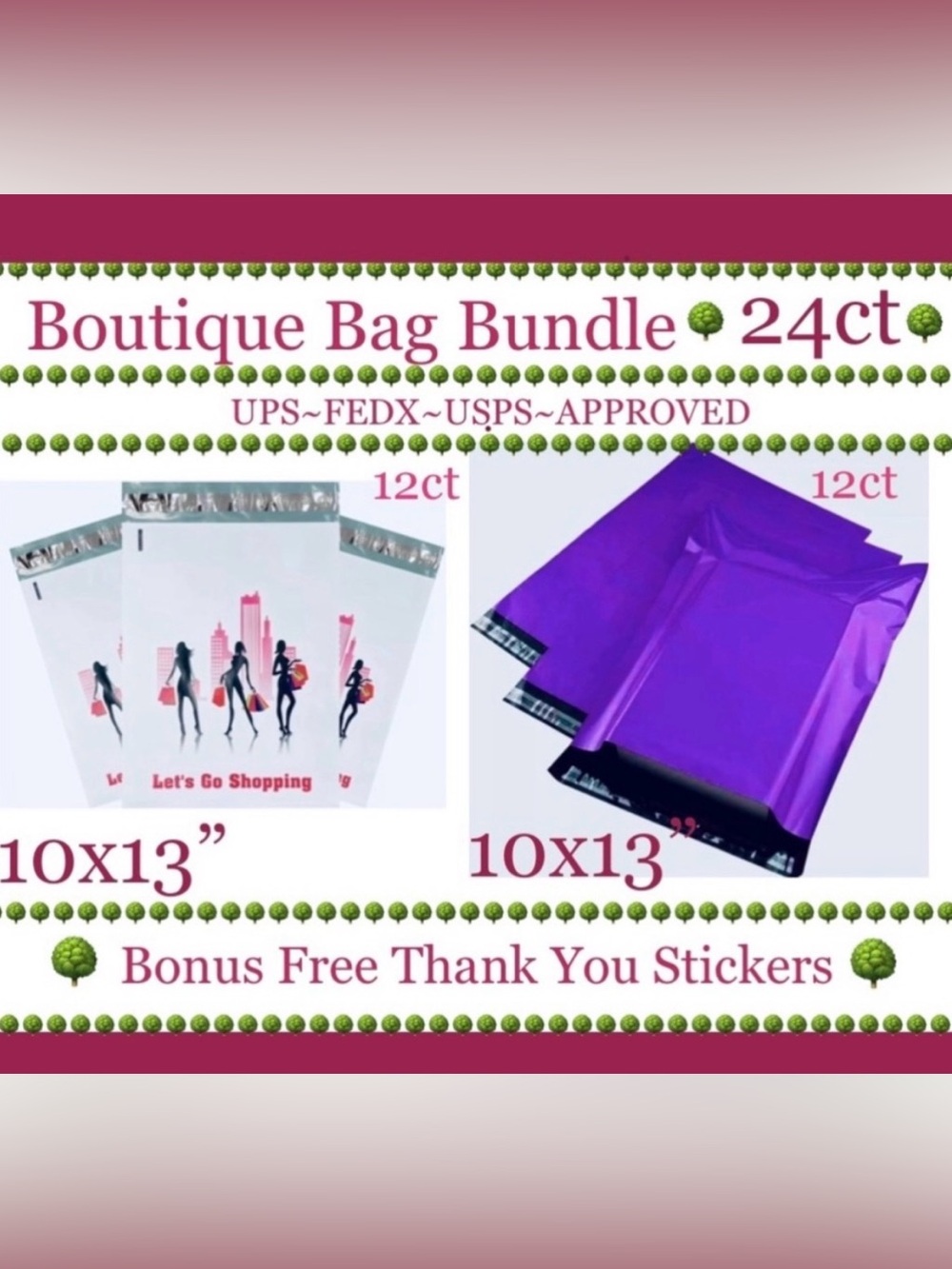 24ct  10x13” Poly Mailer Bag Bundle⭐️🆕⭐️
⭐️BONUS⭐️25ct Free Thank You Stickers